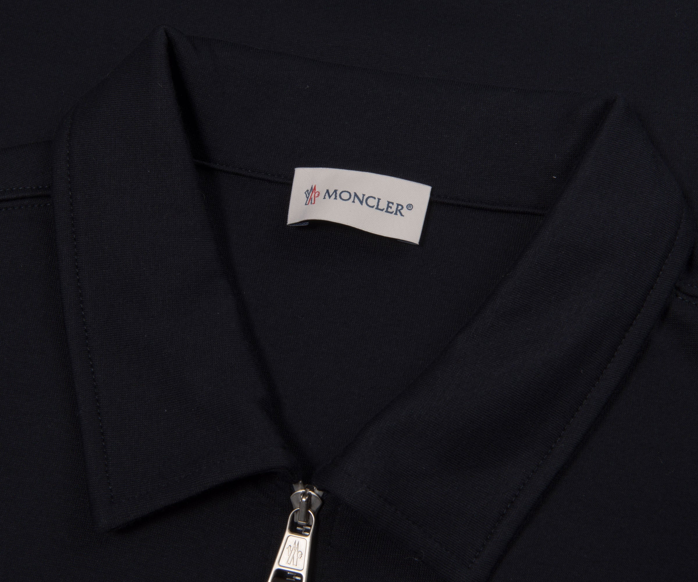 Moncler Navy Leather Pocket 1/4 Zip Sweatshirt