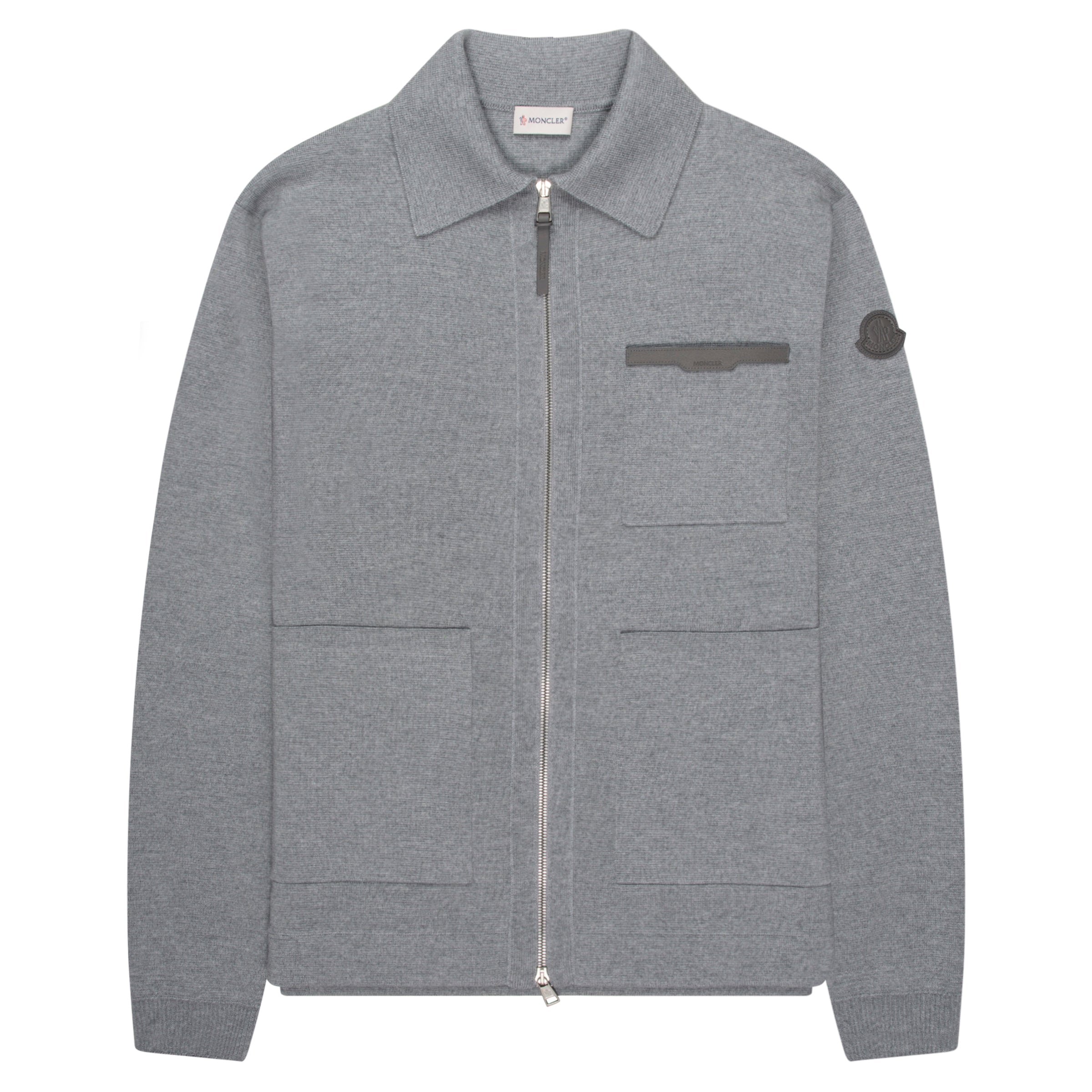 Moncler Grey Wool Zip-up 3 Pocket Cardigan