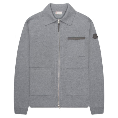 Moncler Grey Wool Zip-up 3 Pocket Cardigan