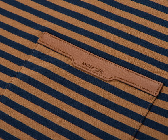 Moncler Navy/ Rust Striped Leather Pocket T-Shirt
