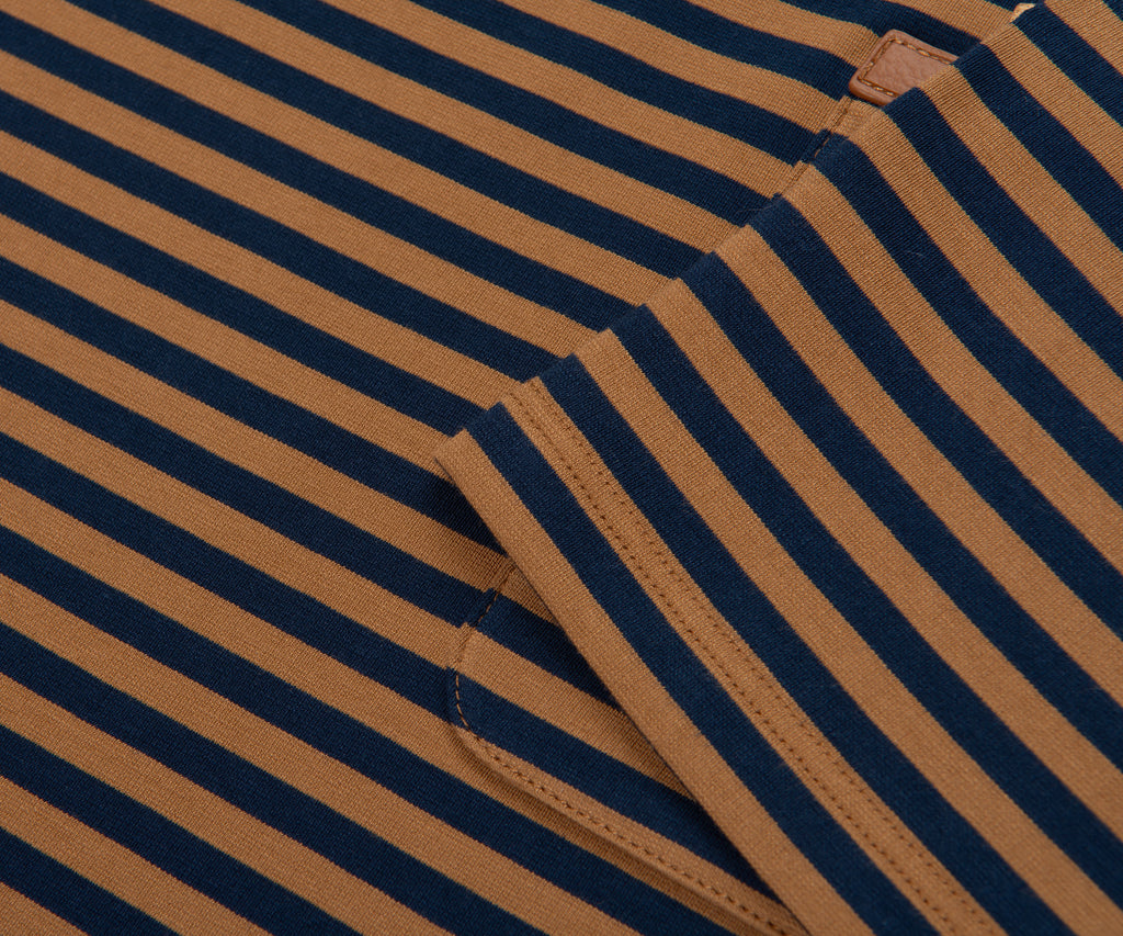 Moncler Navy/ Rust Striped Leather Pocket T-Shirt