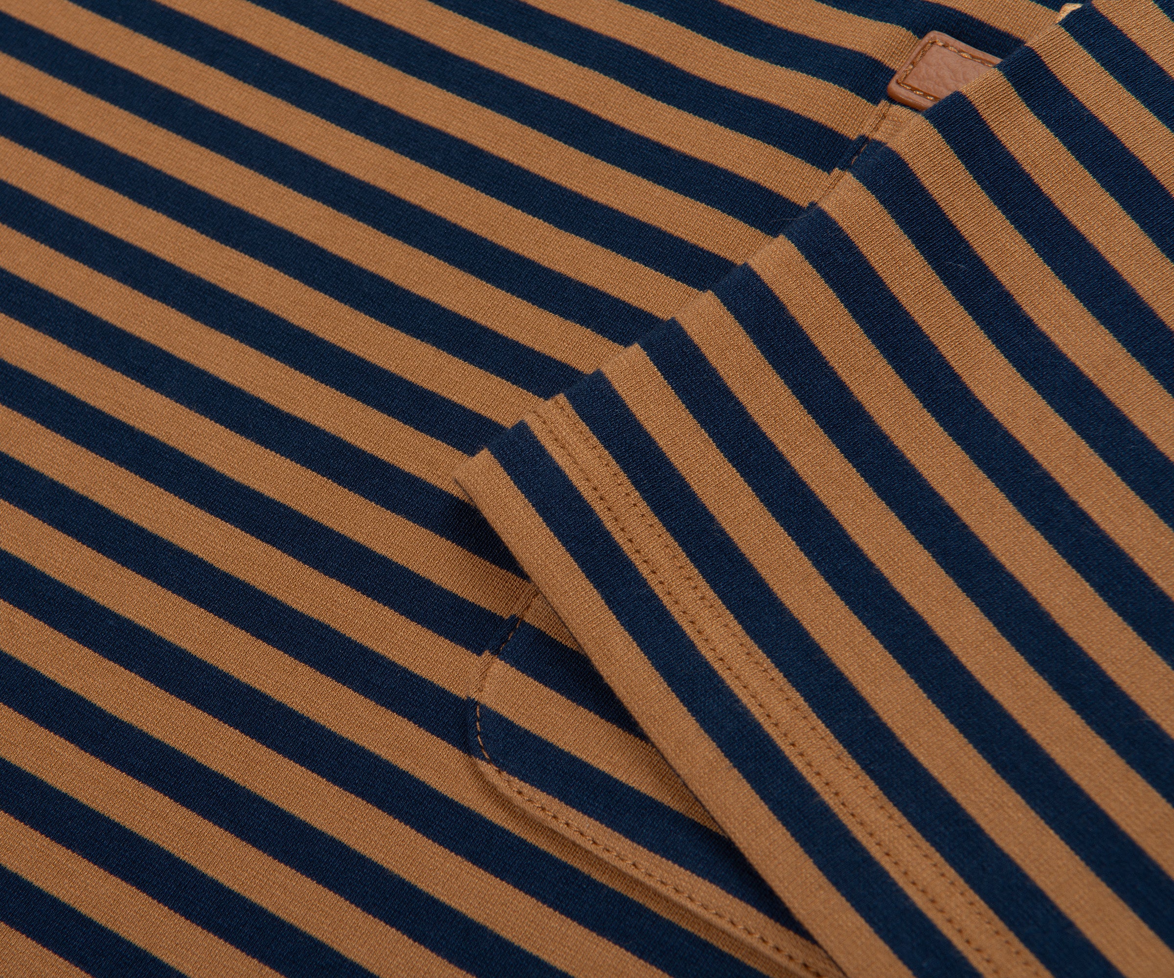 Moncler Navy/ Rust Striped Leather Pocket T-Shirt