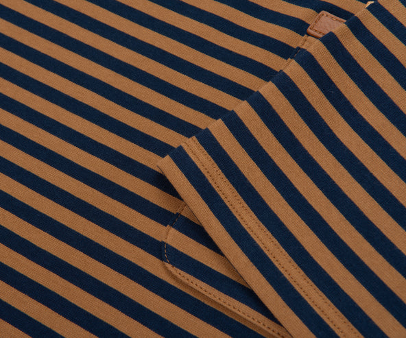 Moncler Navy/ Rust Striped Leather Pocket T-Shirt
