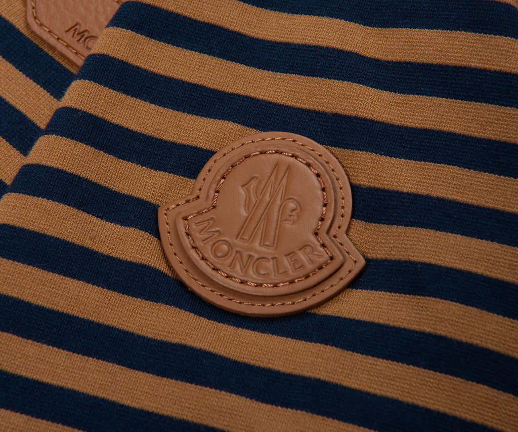 Moncler Navy/ Rust Striped Leather Pocket T-Shirt