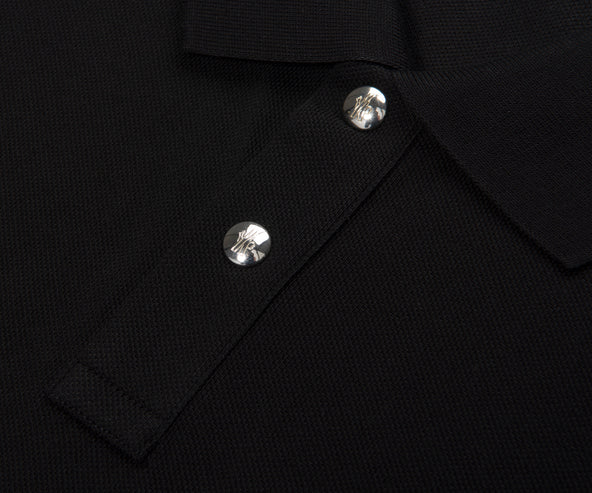 Moncler Black Leather Badge Silver Button Polo