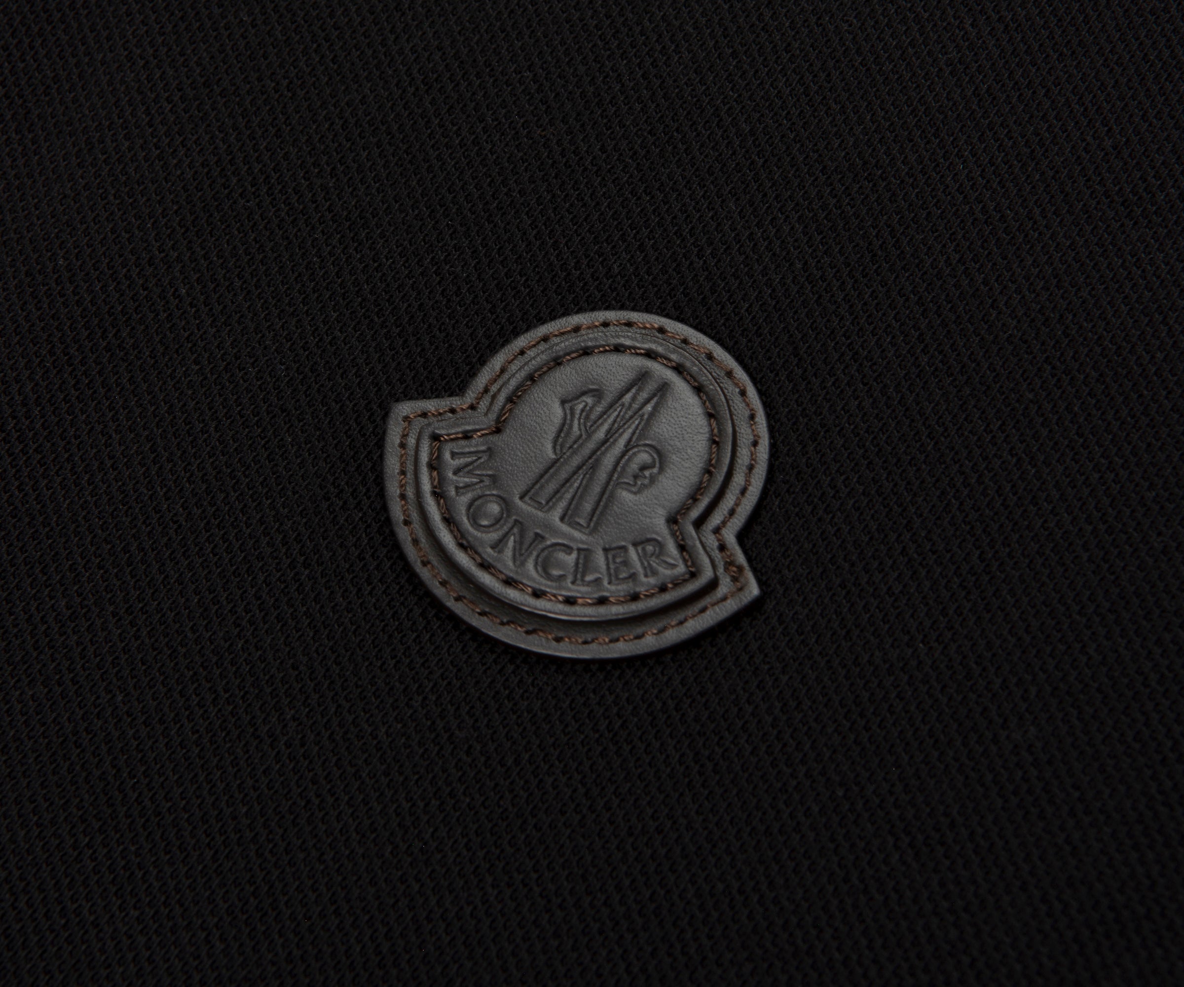Moncler Black Leather Badge Silver Button Polo