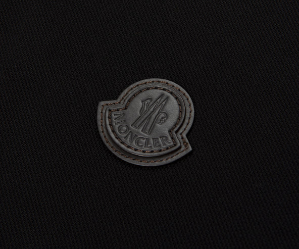 Moncler Black Leather Badge Silver Button Polo