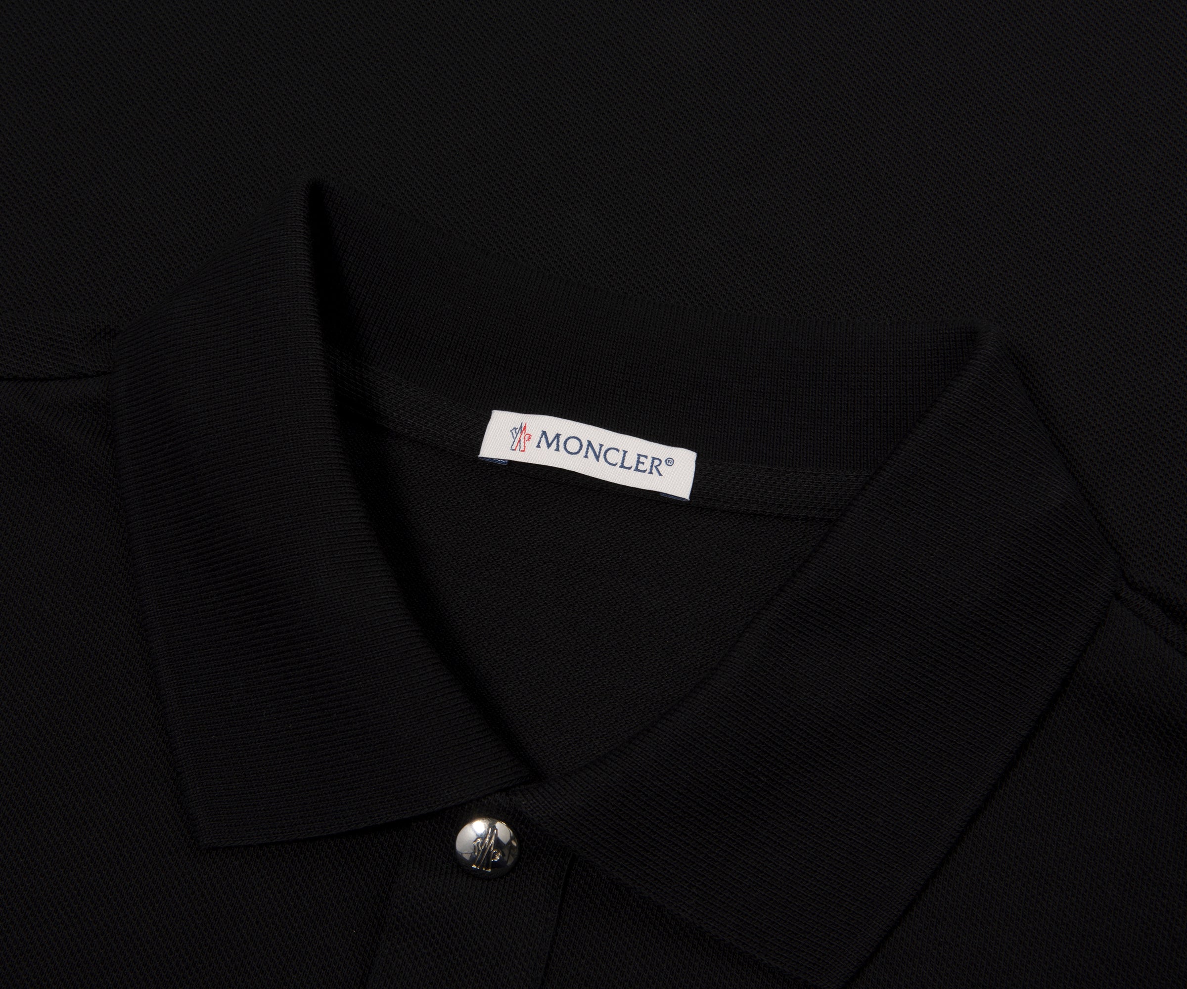 Moncler Black Leather Badge Silver Button Polo