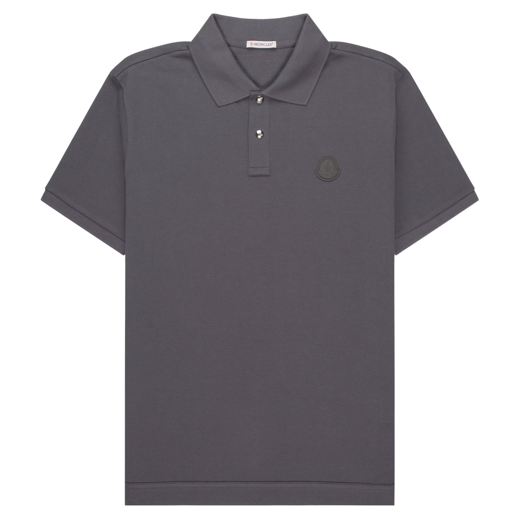 Moncler Grey Leather Badge Silver Button Polo