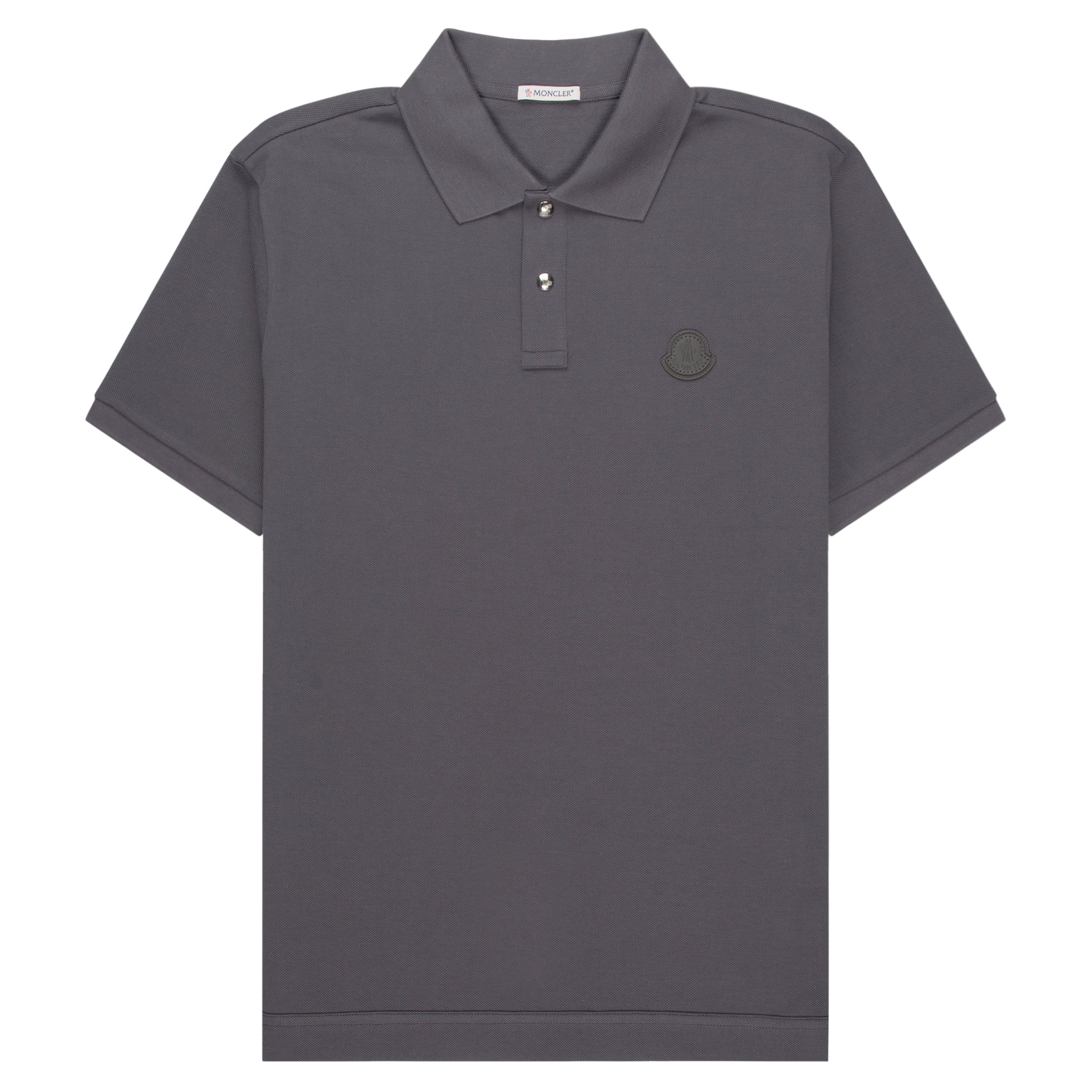 Moncler Grey Leather Badge Silver Button Polo