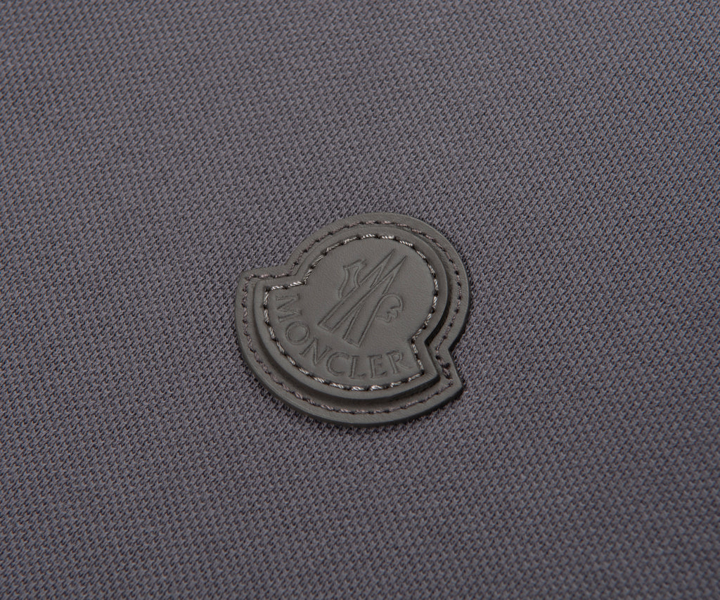 Moncler Grey Leather Badge Silver Button Polo