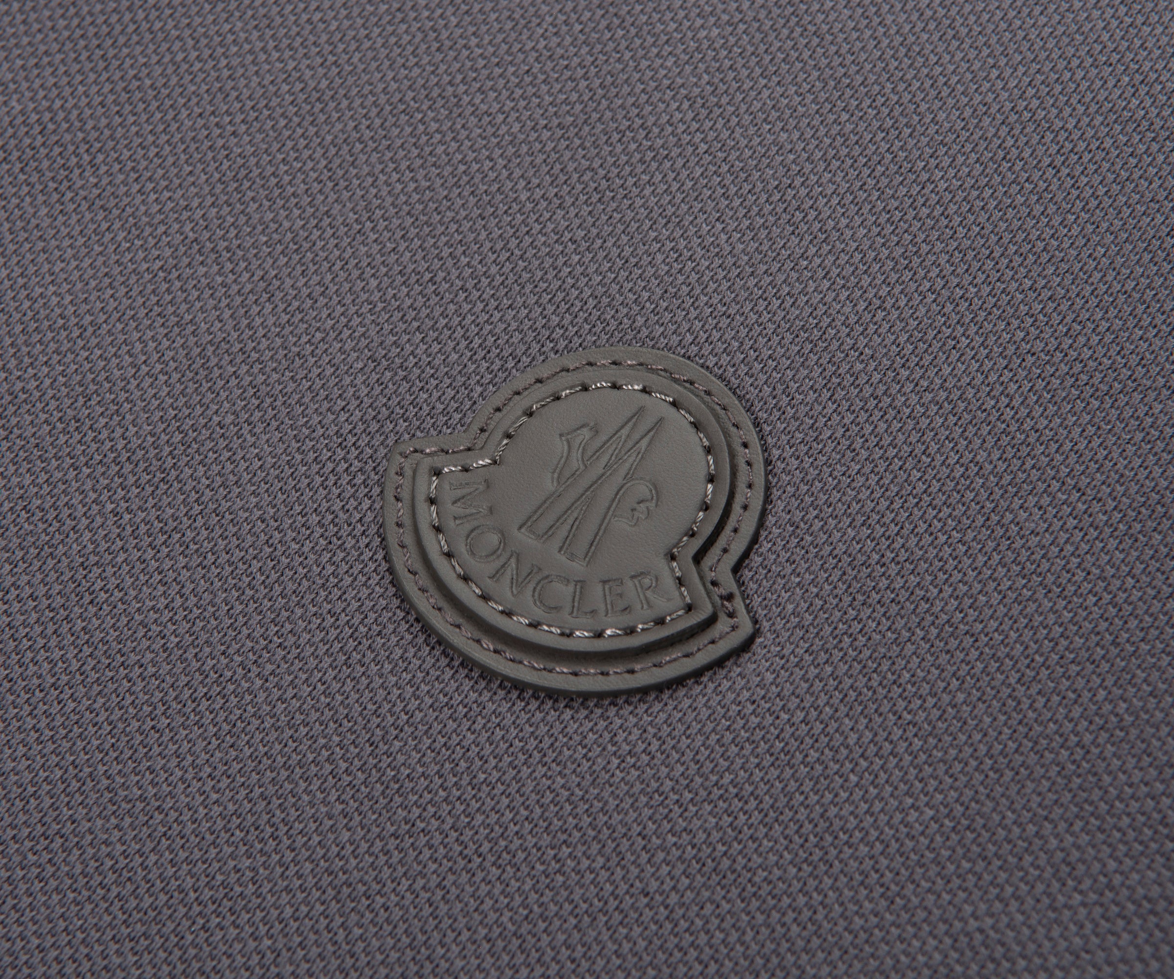 Moncler Grey Leather Badge Silver Button Polo