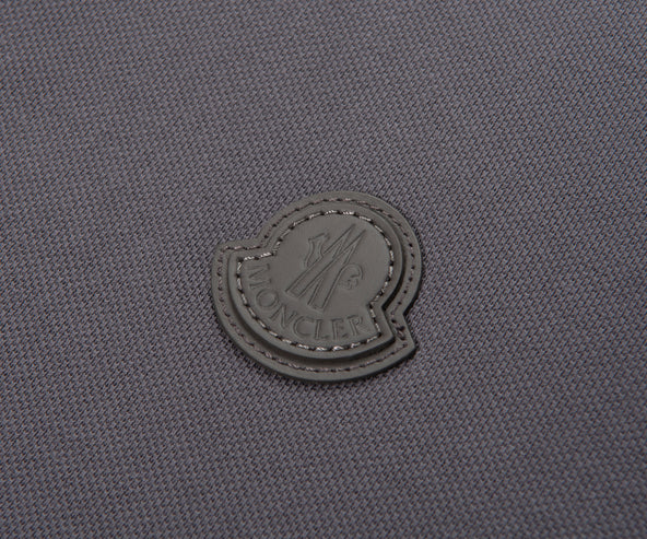 Moncler Grey Leather Badge Silver Button Polo
