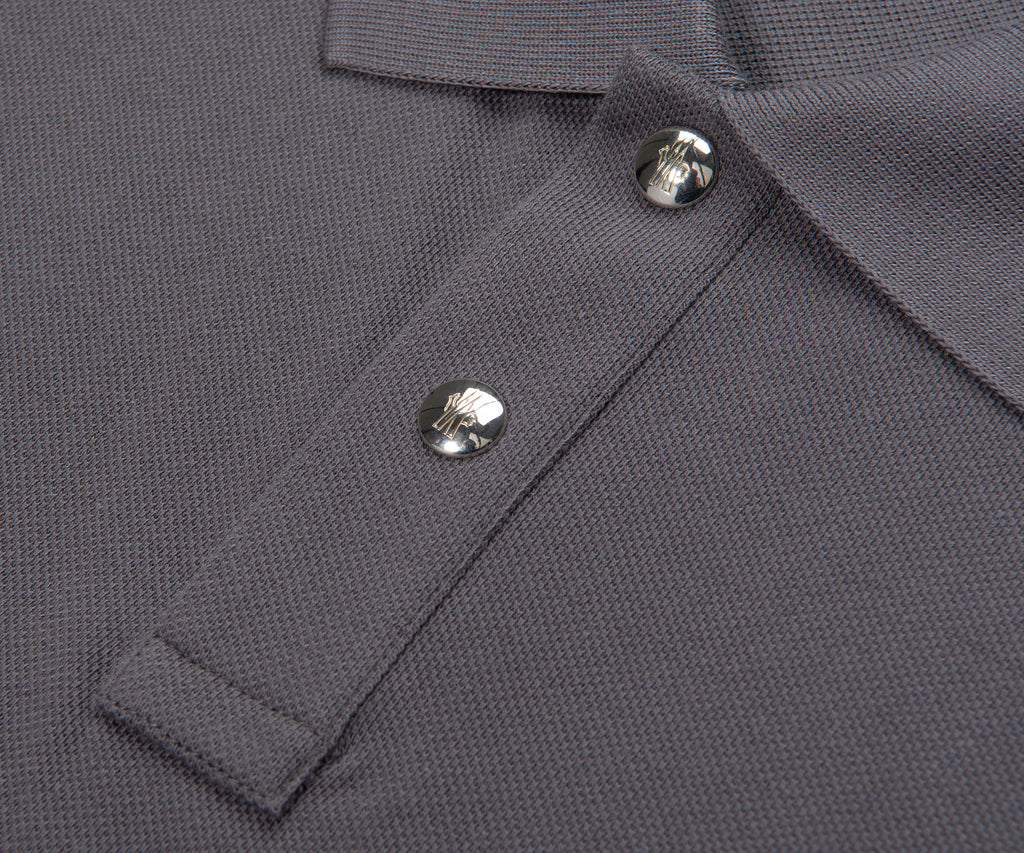Moncler Grey Leather Badge Silver Button Polo