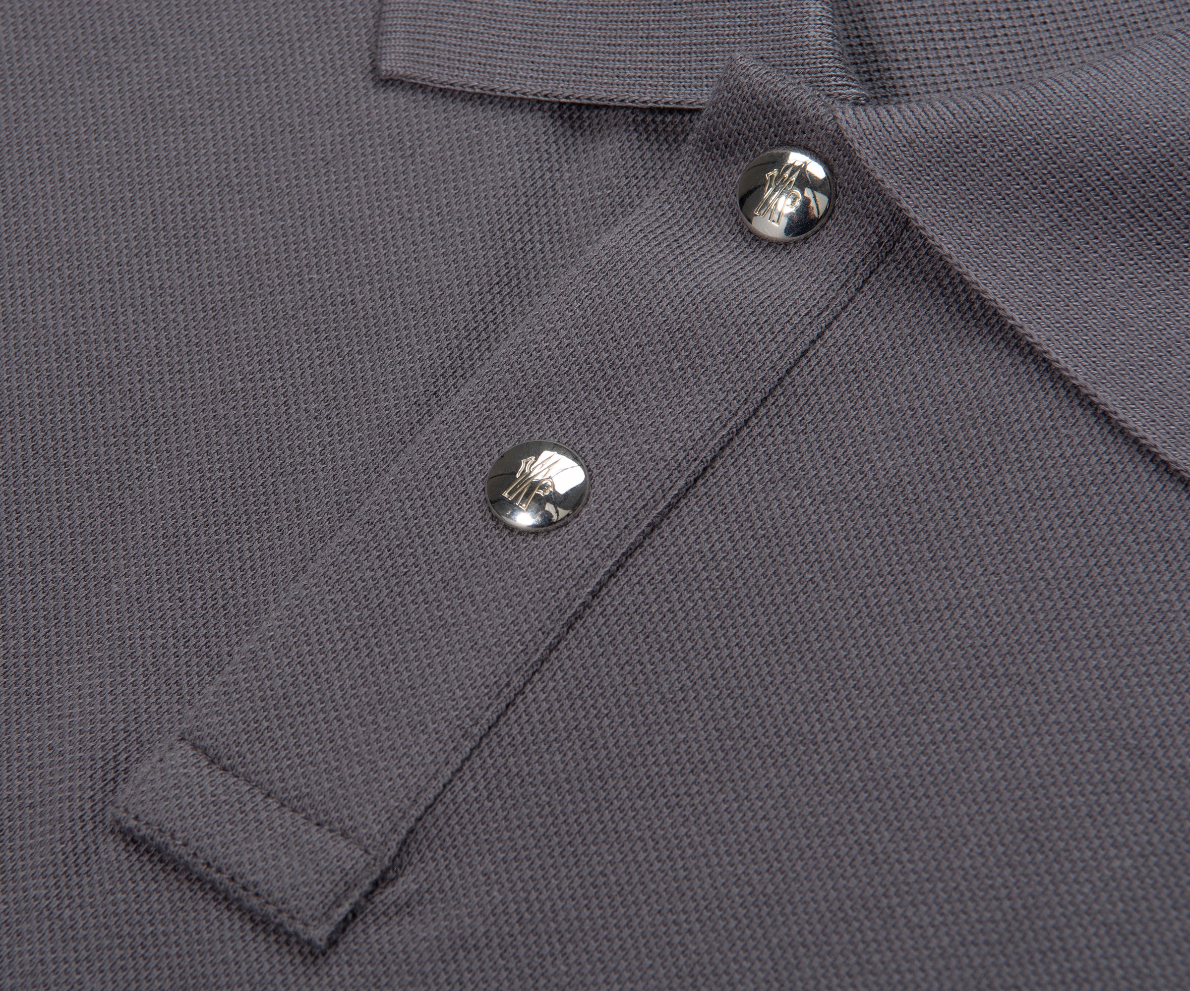Moncler Grey Leather Badge Silver Button Polo