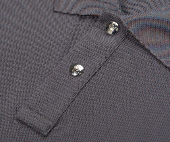 Moncler Grey Leather Badge Silver Button Polo