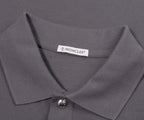 Moncler Grey Leather Badge Silver Button Polo