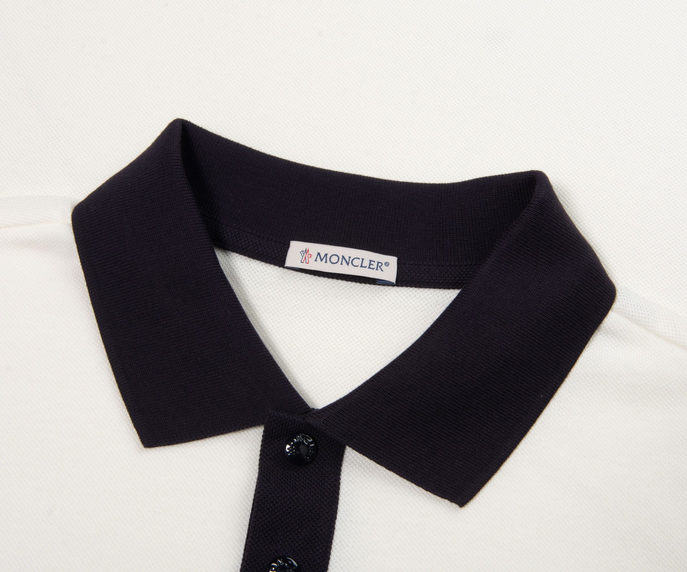 Moncler White Embroidered Logo Polo Shirt