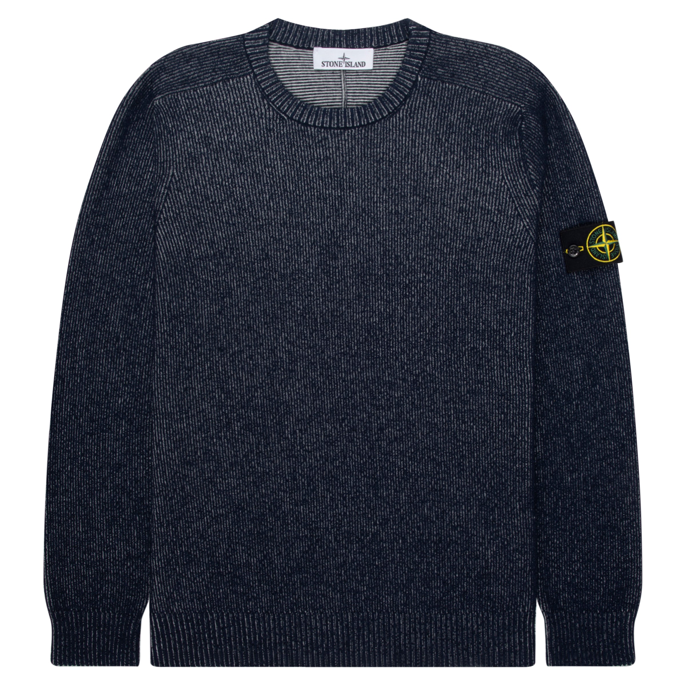Stone Island Blue Melange Plated Rib Boucle Cotton Sweater