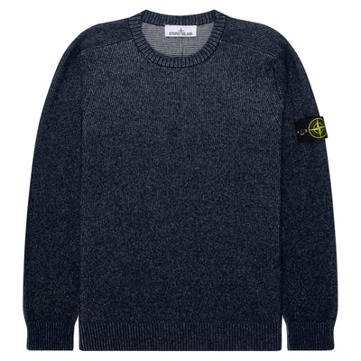 Stone Island Blue Melange Plated Rib Boucle Cotton Sweater