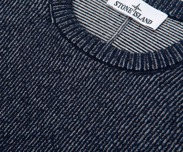 Stone Island Blue Melange Plated Rib Boucle Cotton Sweater