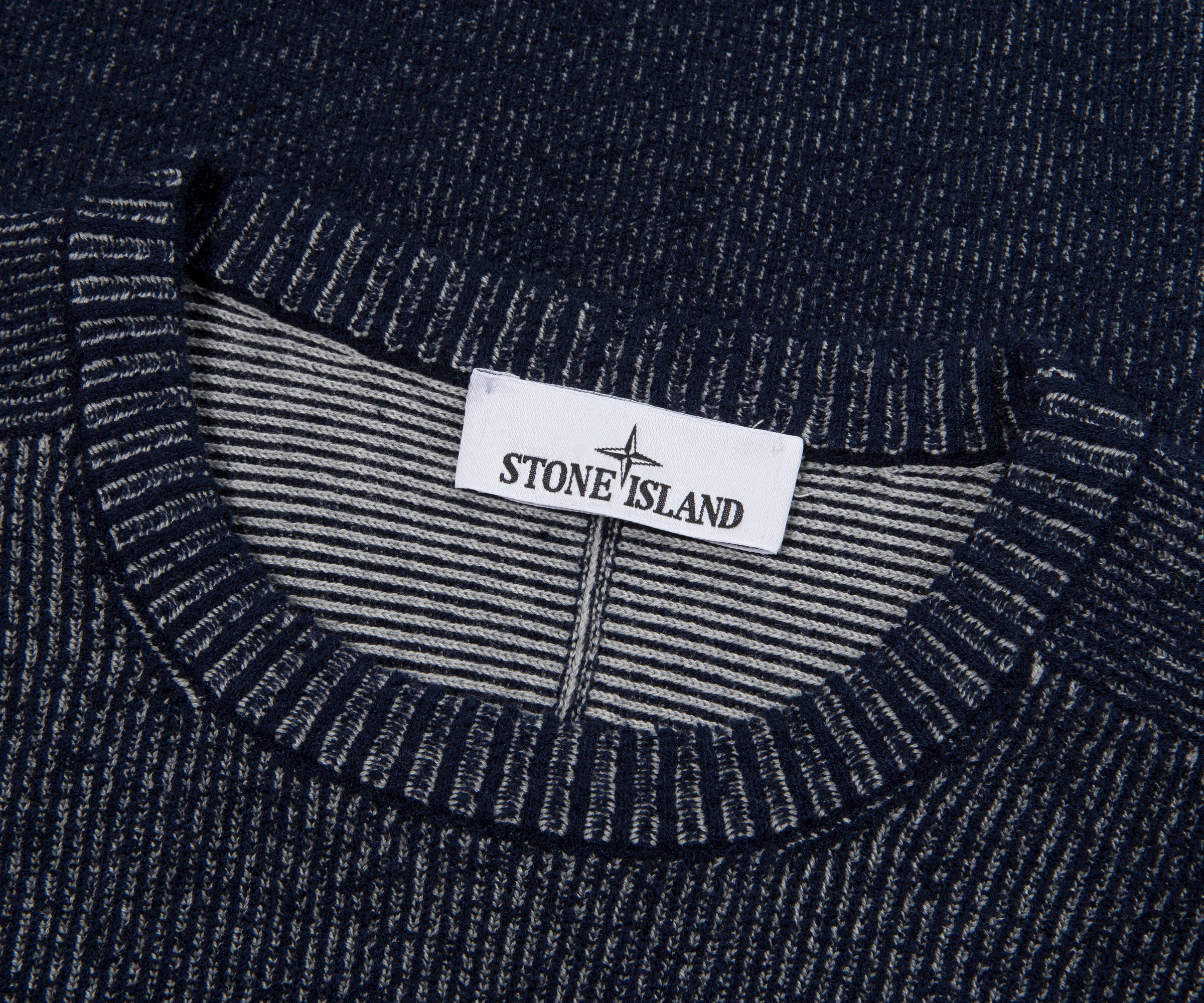 Stone Island Blue Melange Plated Rib Boucle Cotton Sweater