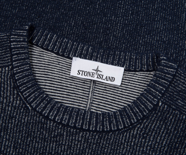 Stone Island Blue Melange Plated Rib Boucle Cotton Sweater