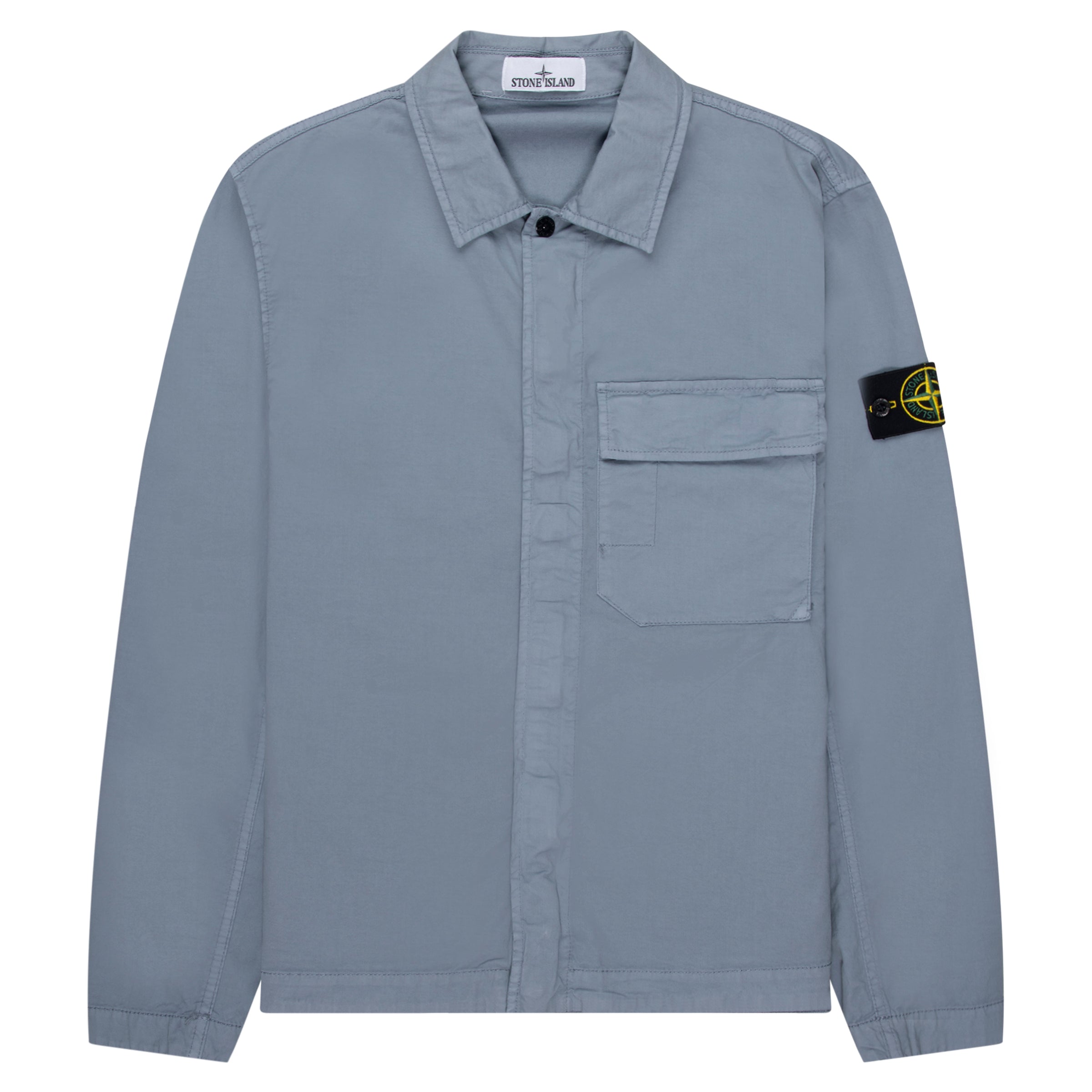 Stone Island Sky Blue Cotton Overshirt With Chest Pocket