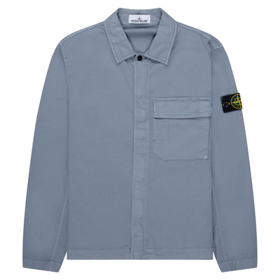 Stone Island Sky Blue Cotton Overshirt With Chest Pocket