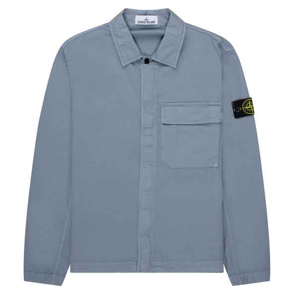 Stone Island Sky Blue Cotton Overshirt With Chest Pocket