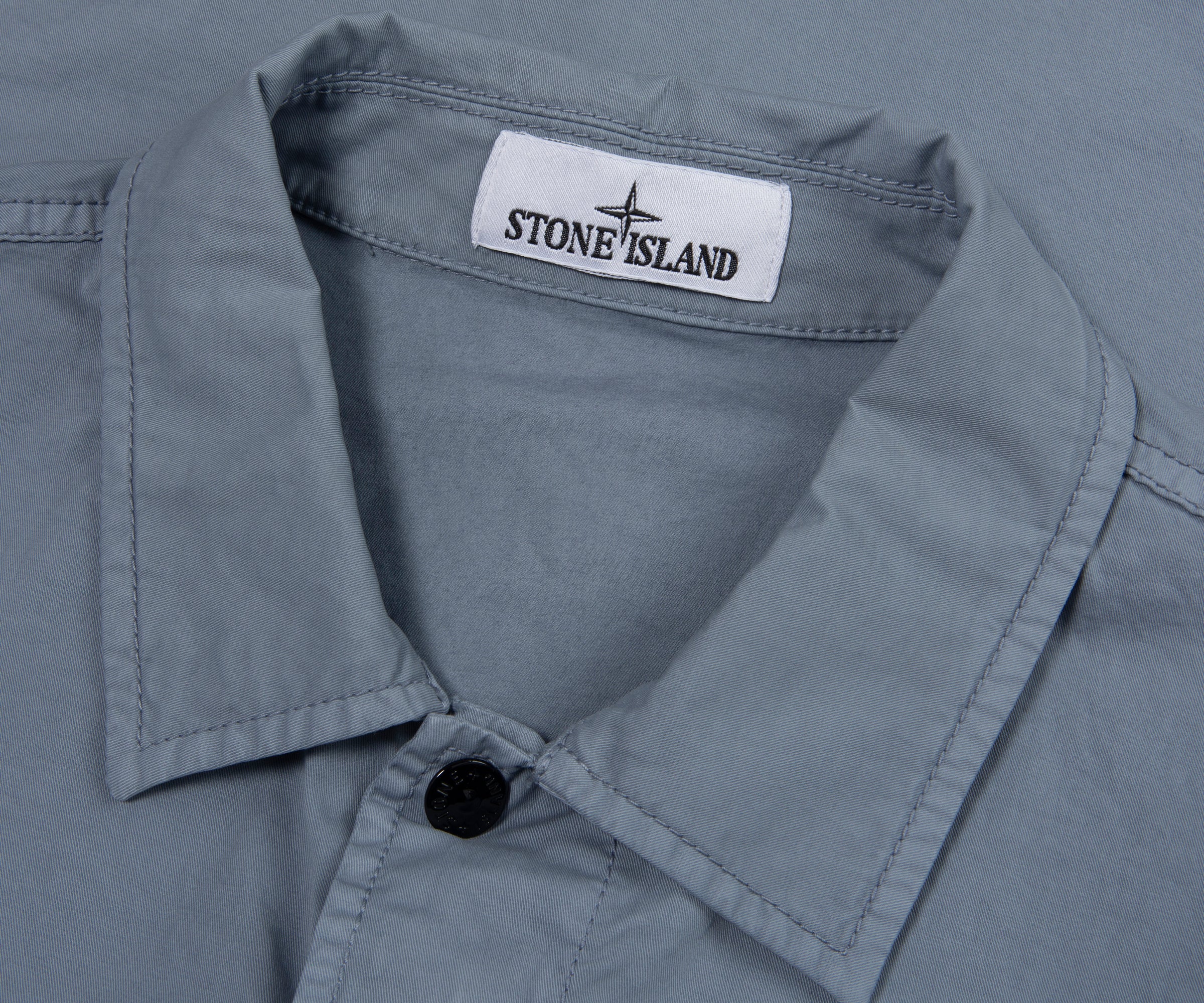 Stone Island Sky Blue Cotton Overshirt With Chest Pocket