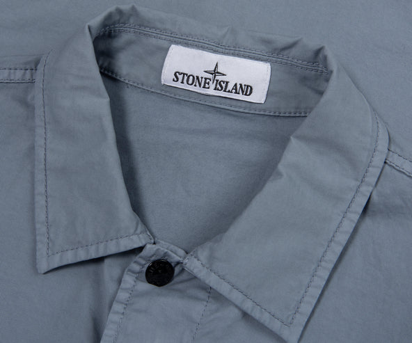 Stone Island Sky Blue Cotton Overshirt With Chest Pocket
