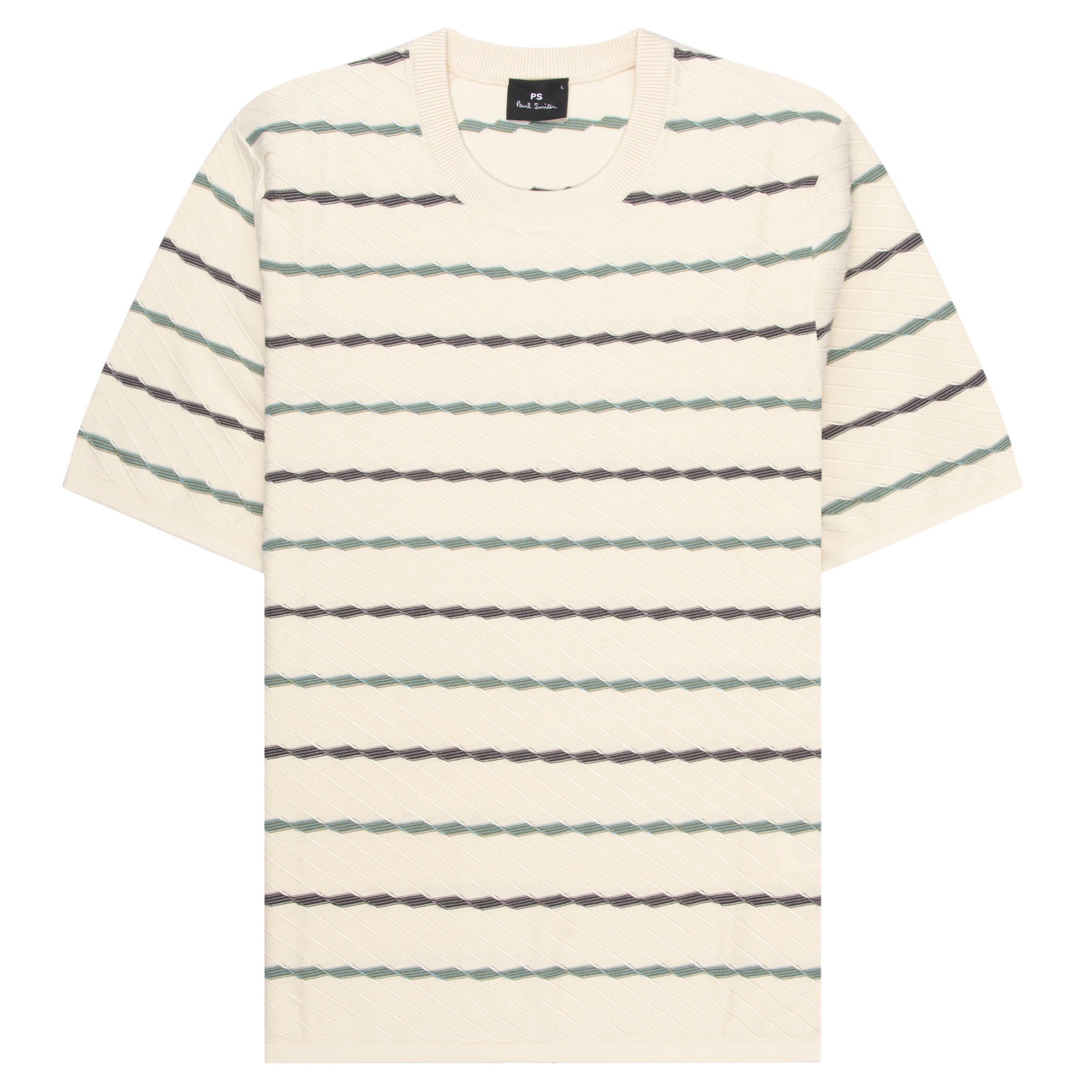 Paul Smith Cream Textured Zig Zag Striped Knitted T-Shirt