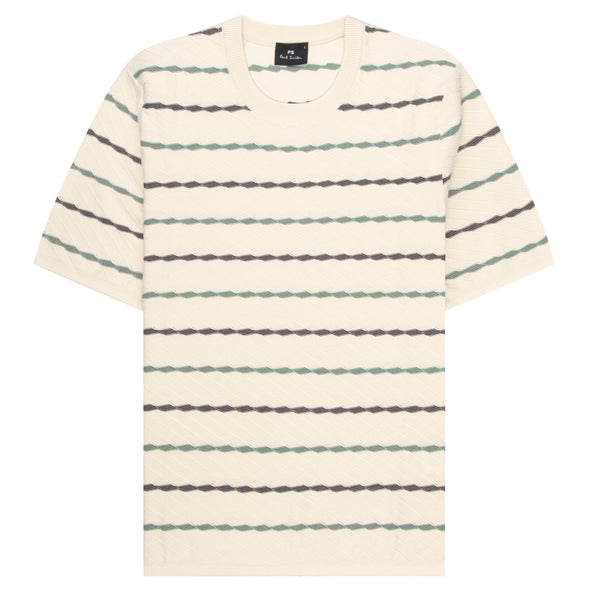 Paul Smith Cream Textured Zig Zag Striped Knitted T-Shirt