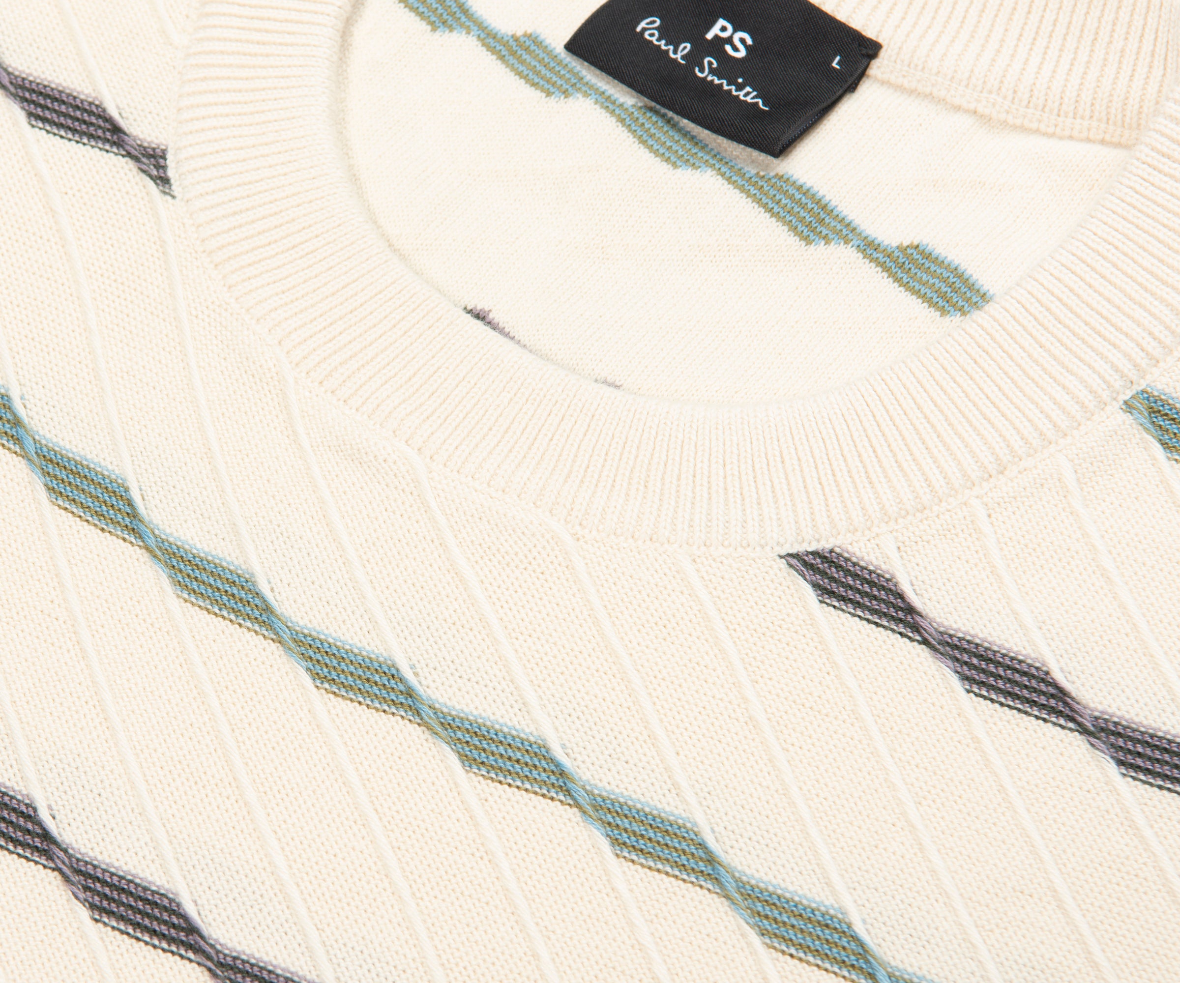 Paul Smith Cream Textured Zig Zag Striped Knitted T-Shirt