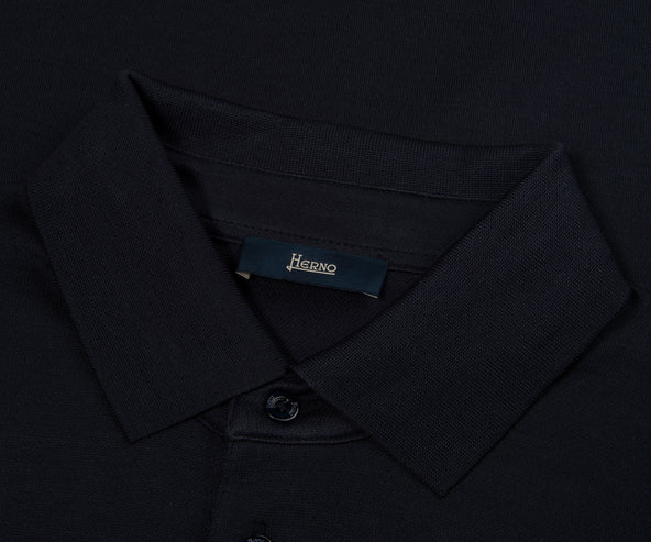 Herno Navy Knitted SS Polo Shirt