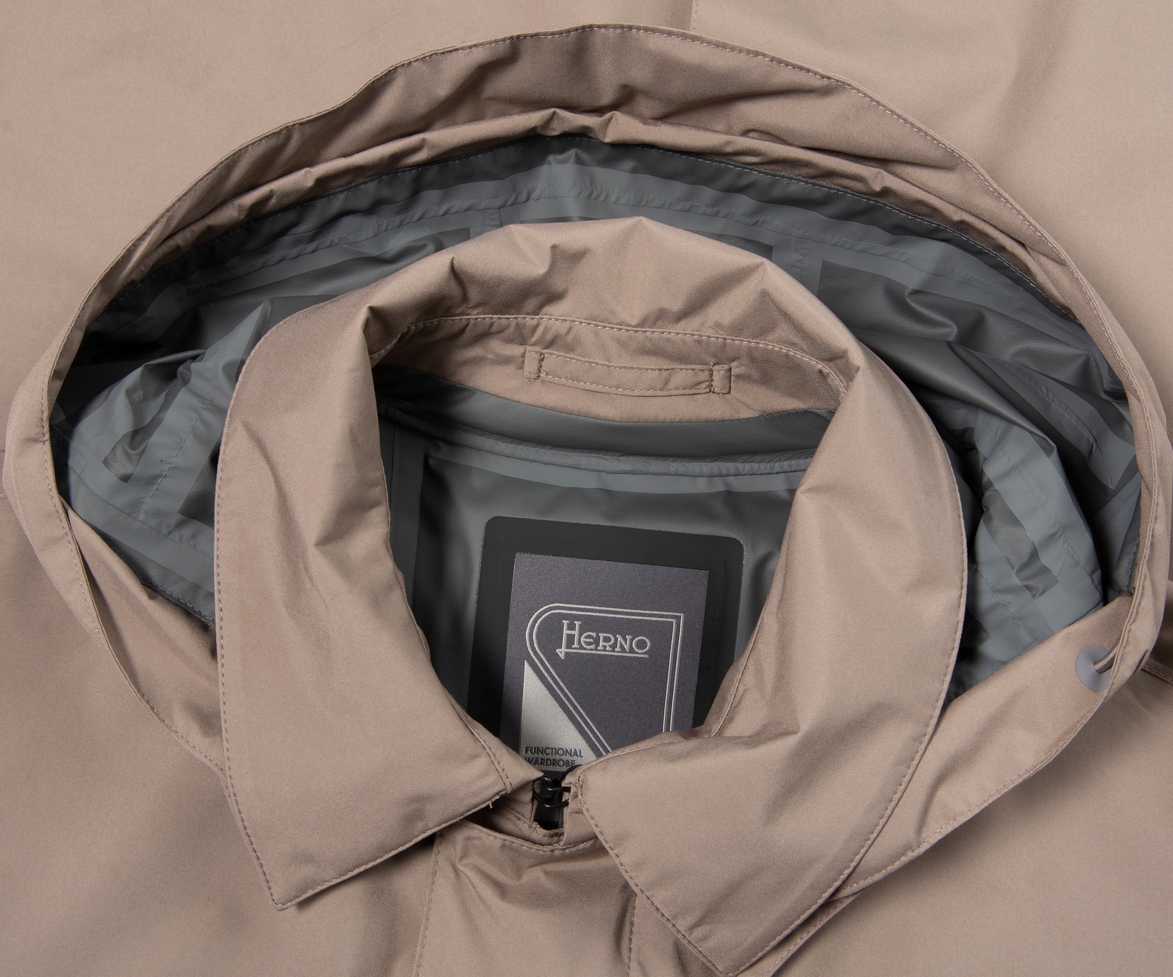 Herno Taupe Hooded Waterproof 3/4 Jacket