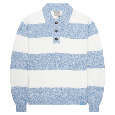Paul & Shark Light Blue/White Fleck Striped 1/4 Button Knit