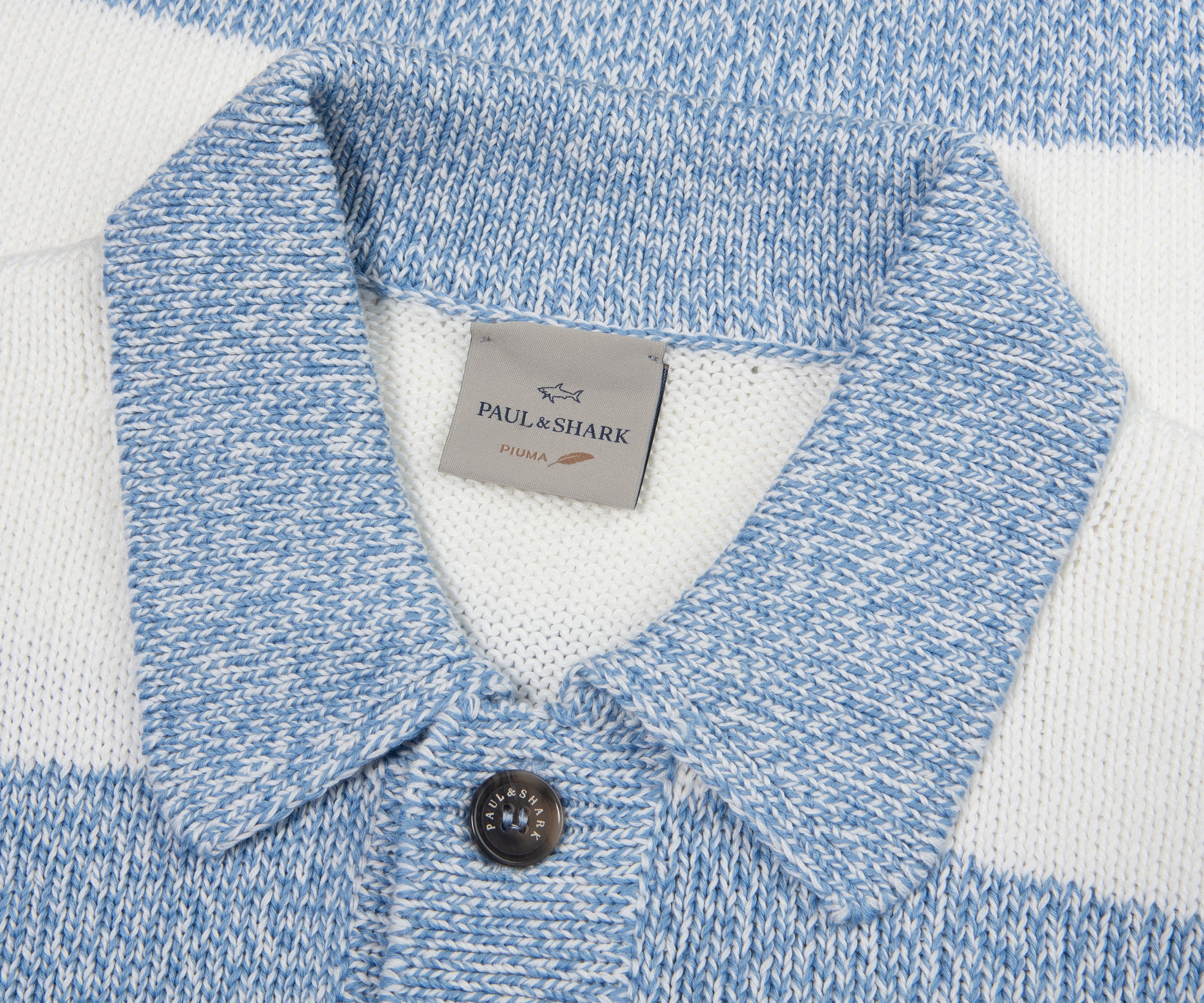 Paul & Shark Light Blue/White Fleck Striped 1/4 Button Knit