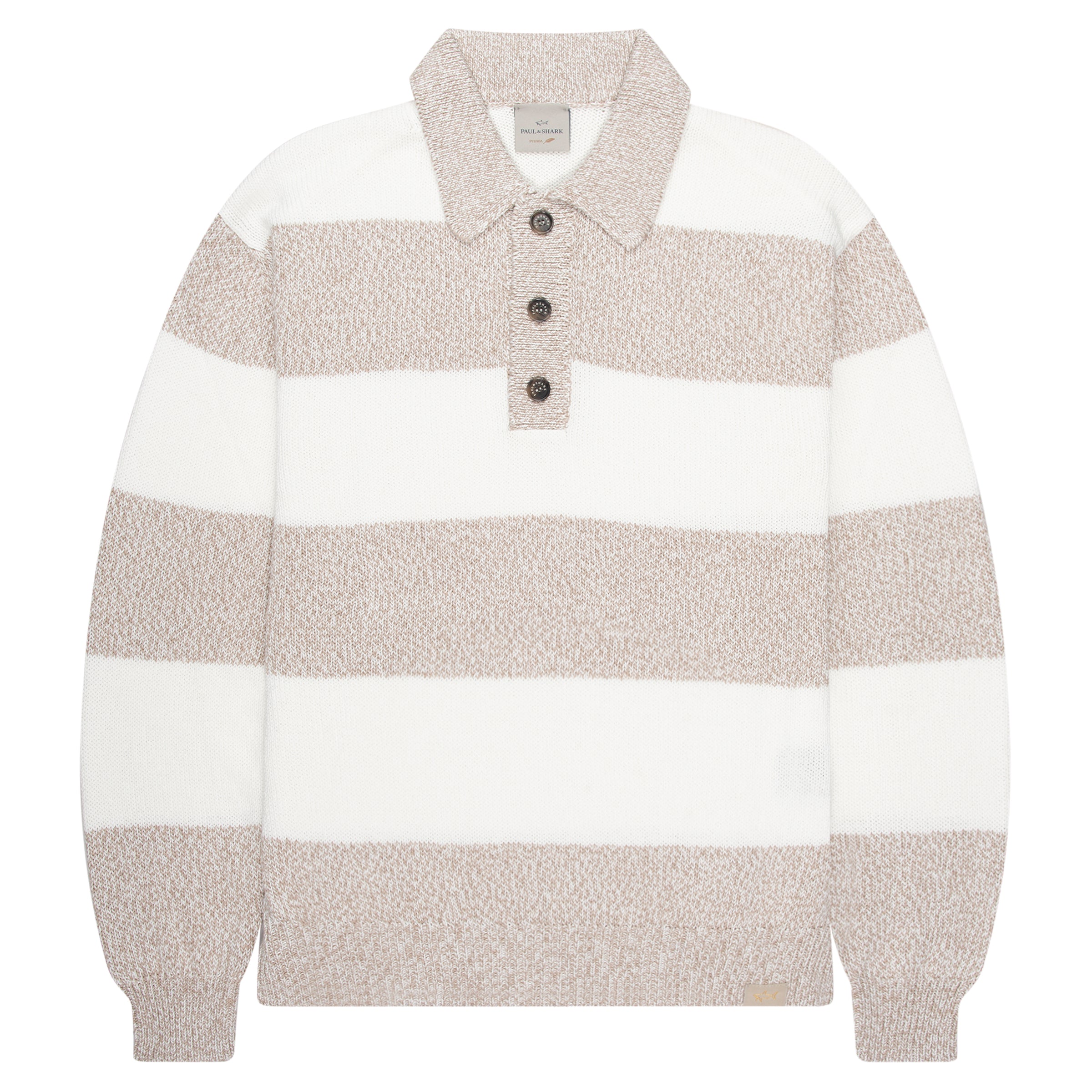 Paul & Shark Light Brown/White Fleck Striped 1/4 Button Knit