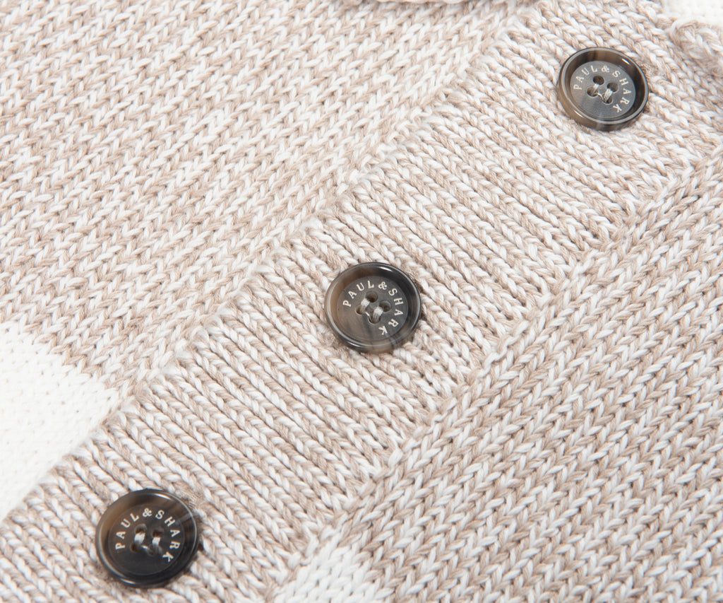 Paul & Shark Light Brown/White Fleck Striped 1/4 Button Knit