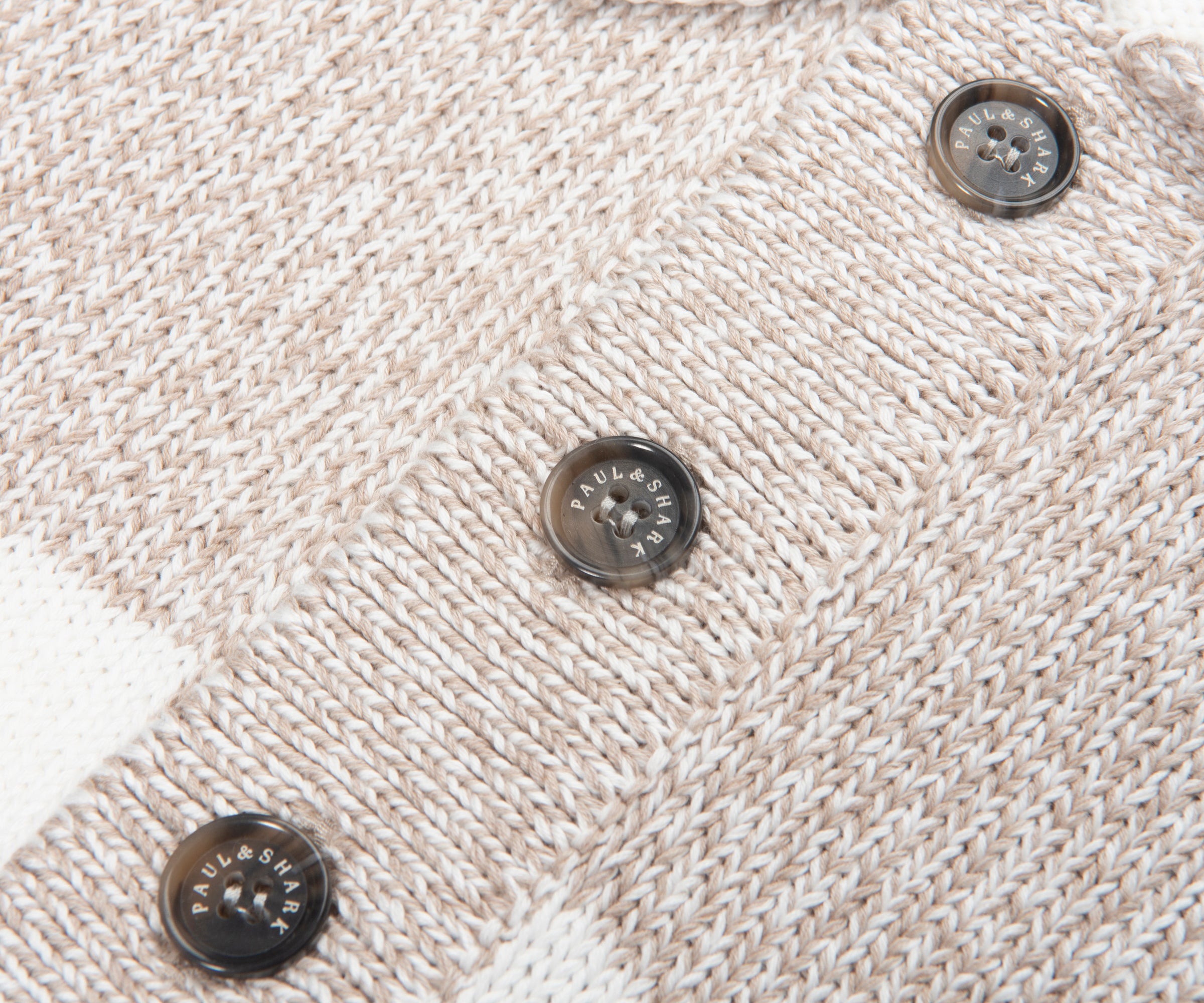 Paul & Shark Light Brown/White Fleck Striped 1/4 Button Knit