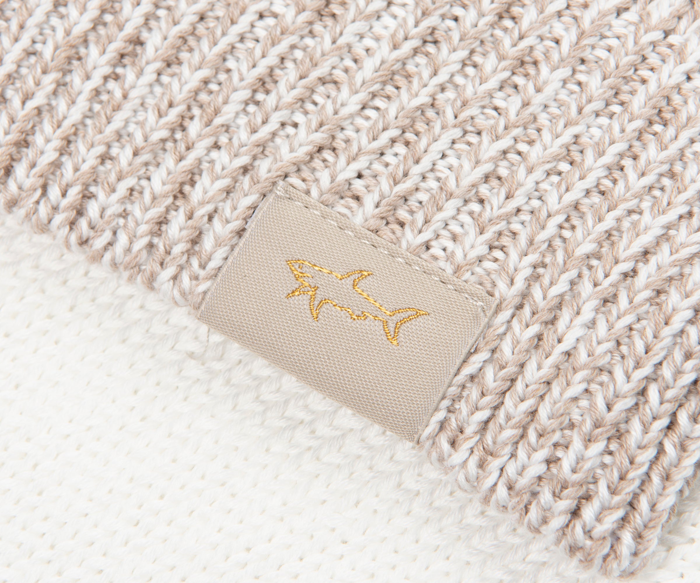 Paul & Shark Light Brown/White Fleck Striped 1/4 Button Knit