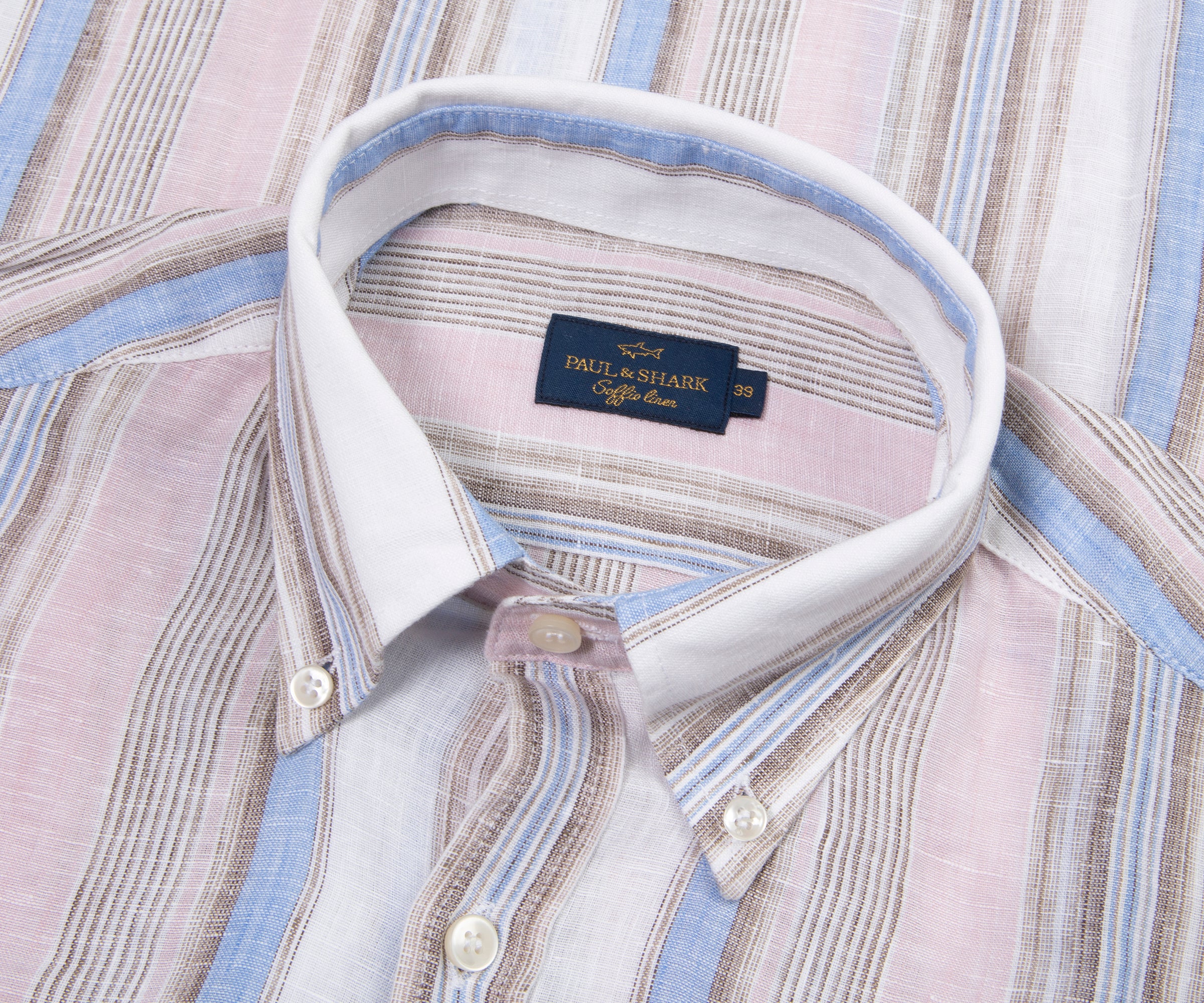 Paul & Shark Soffio Pink/Blue/White Linen Striped Shirt