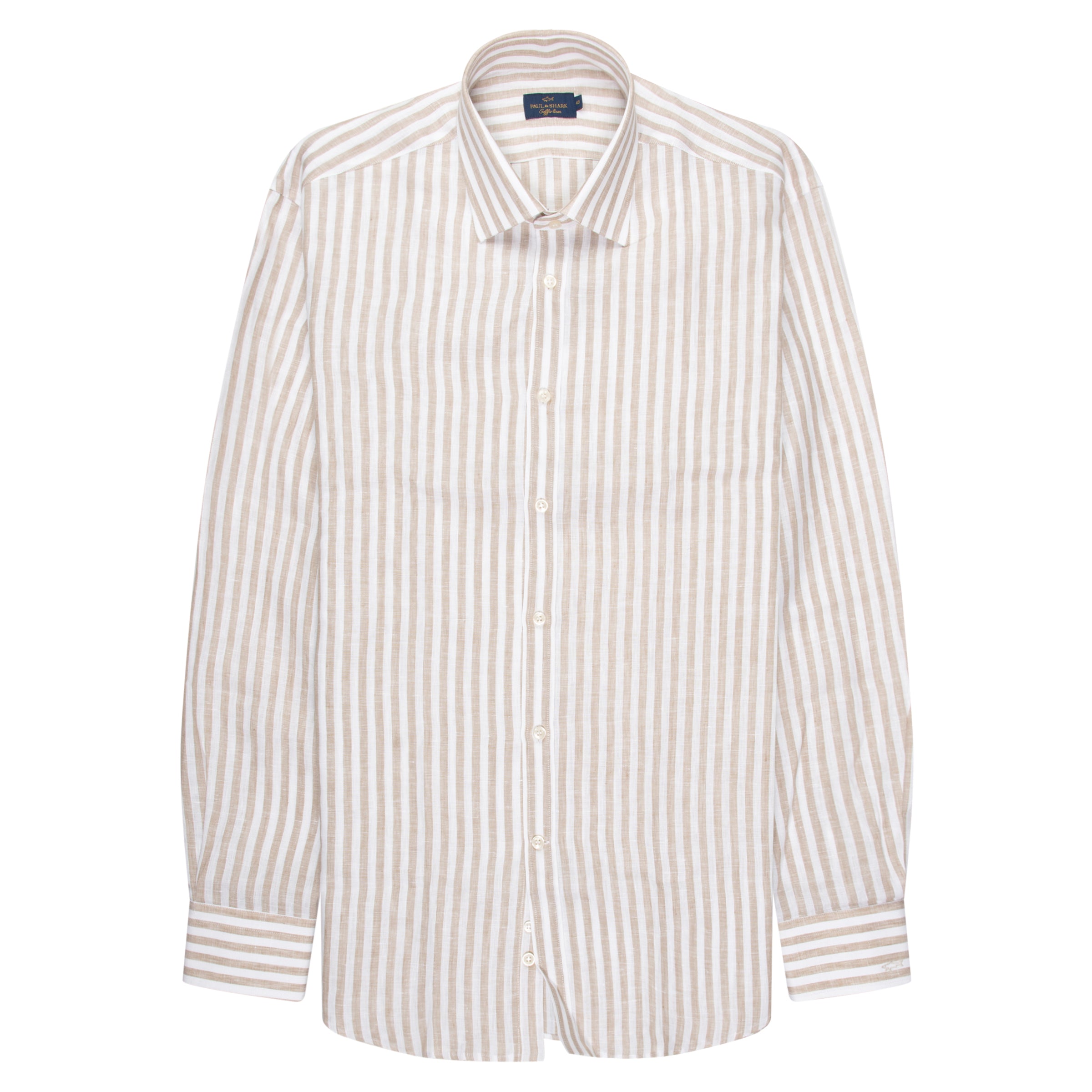 Paul & Shark Soffio Beige/White Thick Striped Linen Shirt