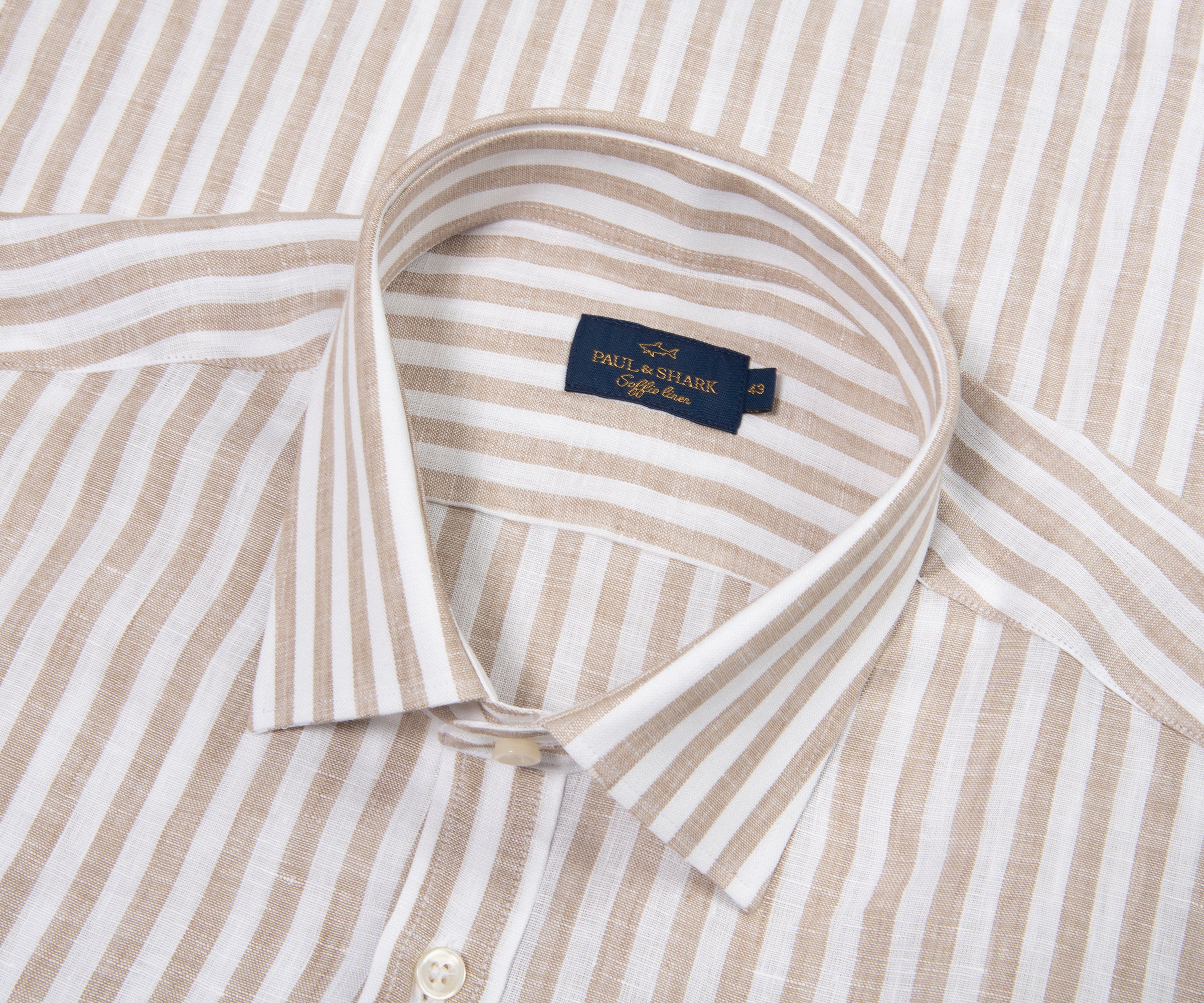 Paul & Shark Soffio Beige/White Thick Striped Linen Shirt