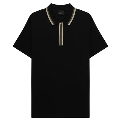 Paul Smith Green Trimmed Black Zip-Up Polo
