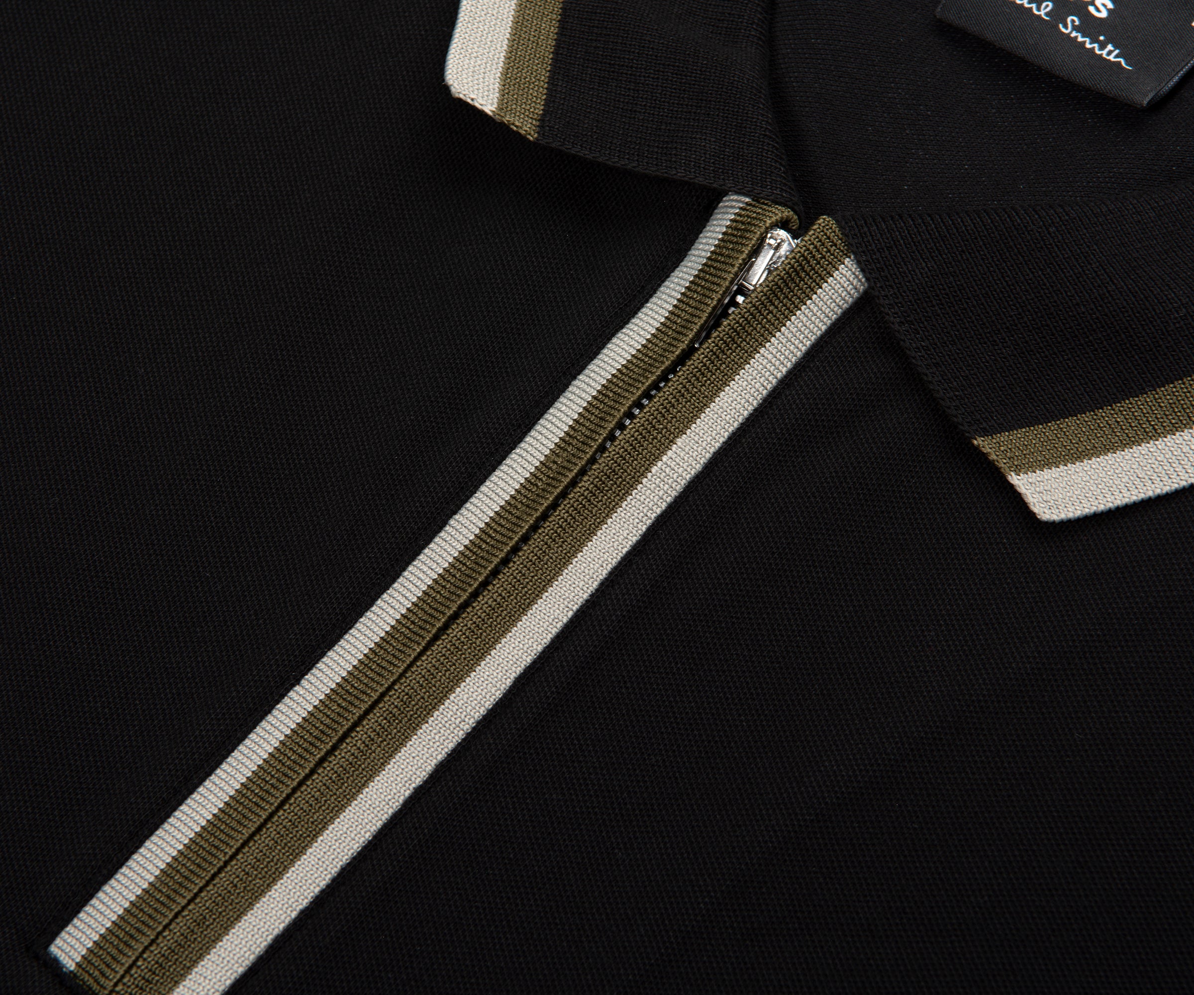 Paul Smith Green Trimmed Black Zip-Up Polo