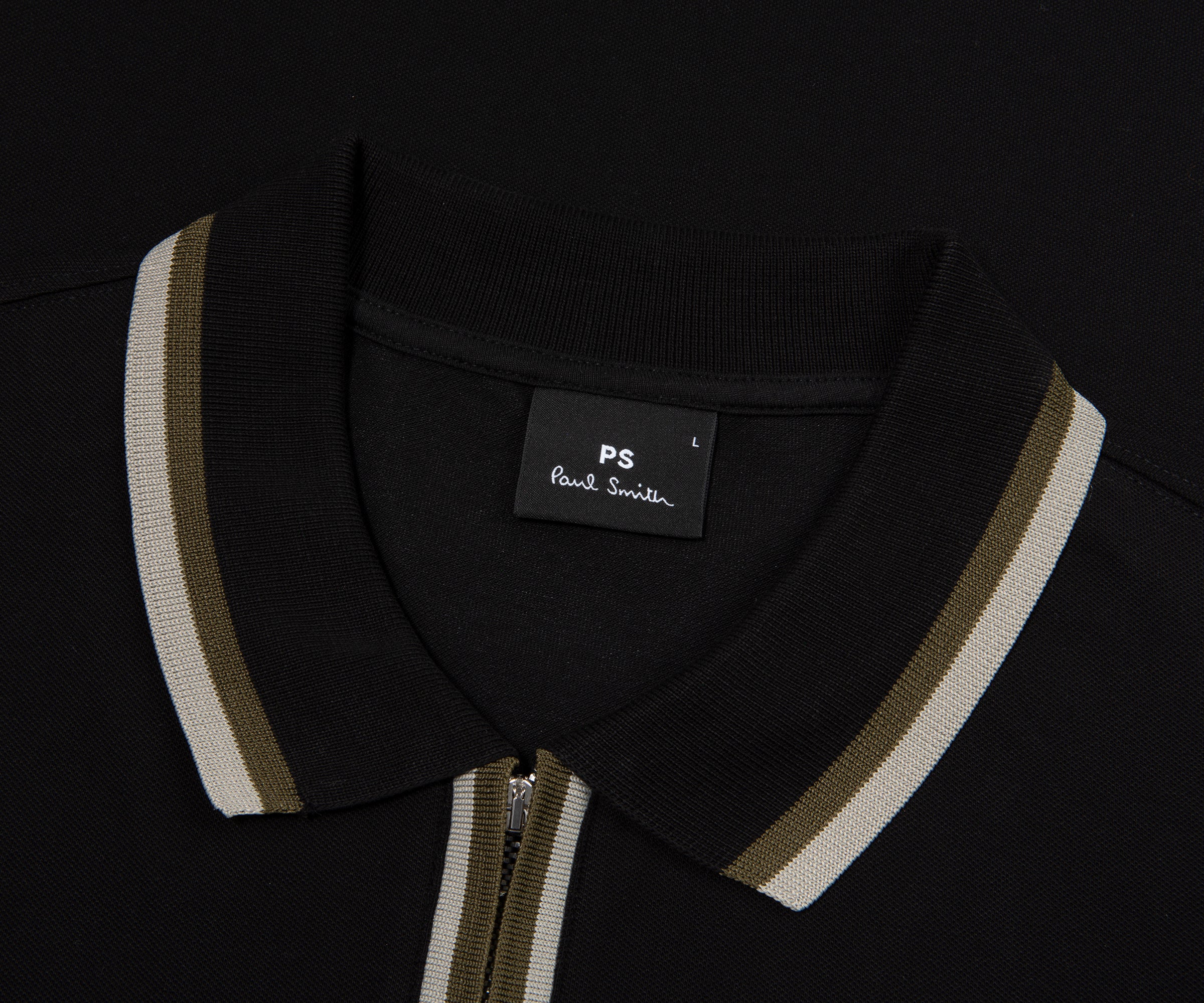 Paul Smith Green Trimmed Black Zip-Up Polo