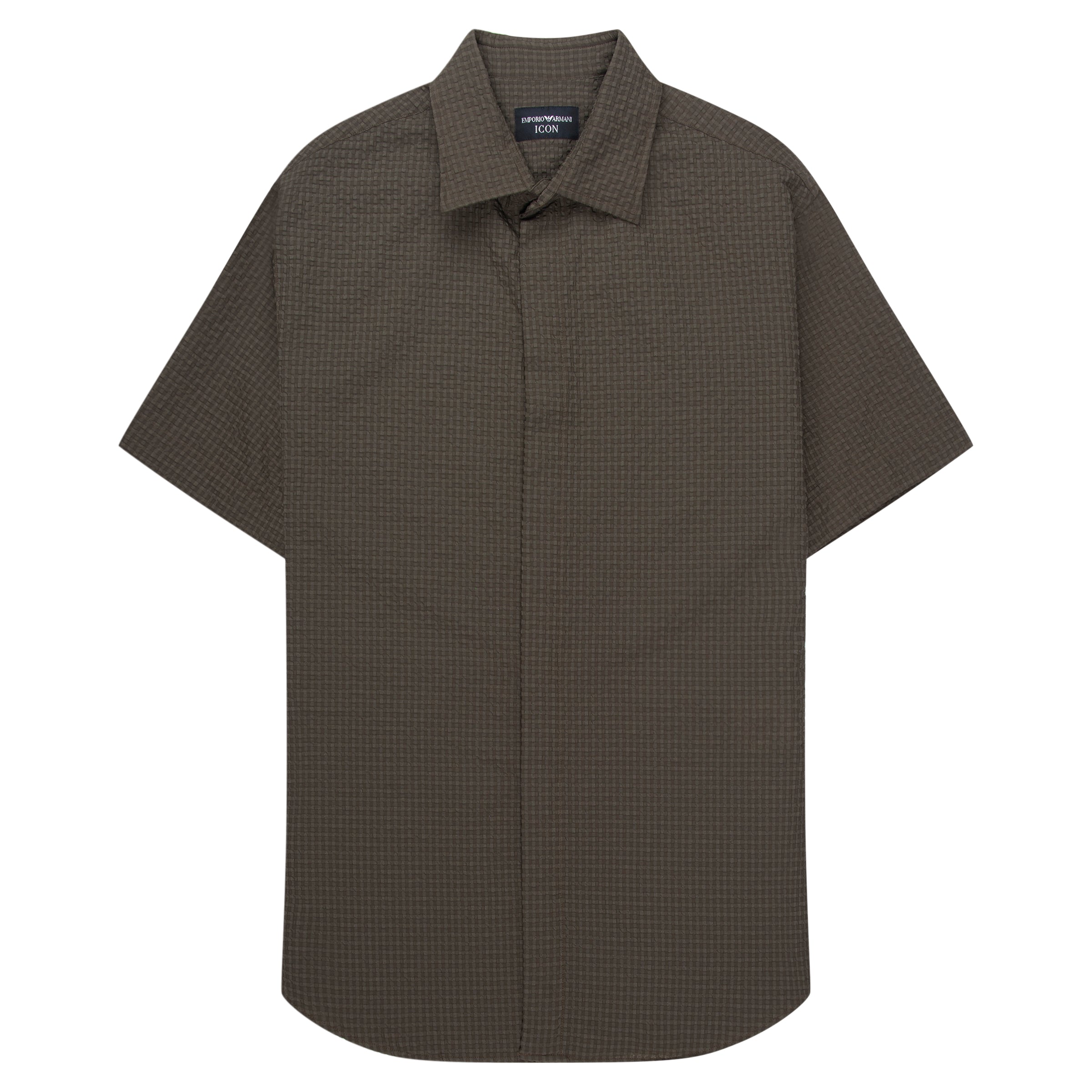 Armani Khaki Icon Checkered Crimp SS Shirt